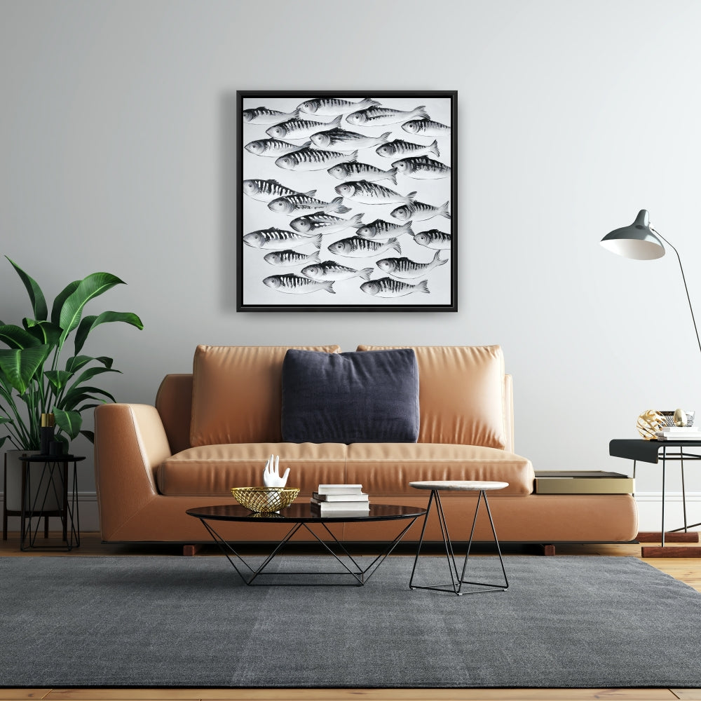 White Bedroom Canvas - Gray School of Fish | Home Decor Art