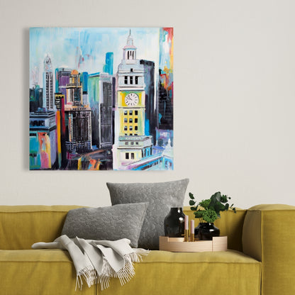 Colorful Cityscape of Manhattan Canvas - Blue Home Decor