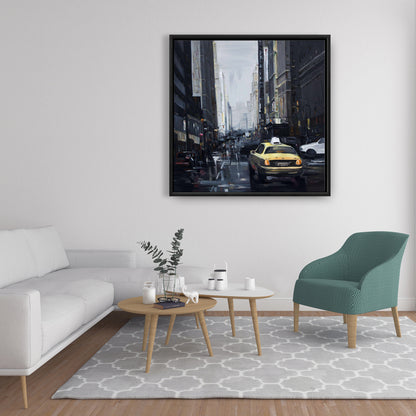 New York in the Dark Canvas | Gray Frame | Bedroom Decor