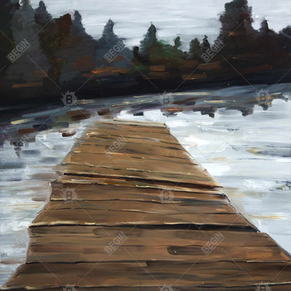 Coastal Rustic White Framed Dock and Lake Canvas | Home Decor