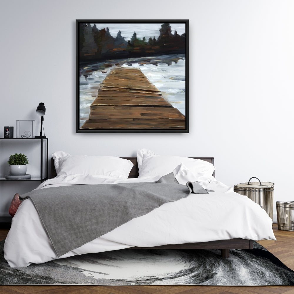 Coastal Rustic White Framed Dock and Lake Canvas | Home Decor