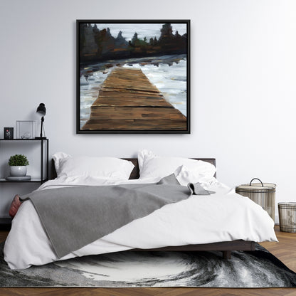 Coastal Rustic White Framed Dock and Lake Canvas | Home Decor