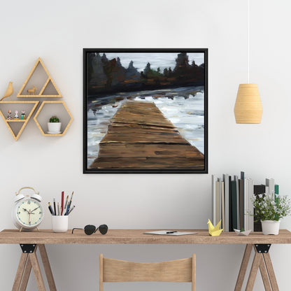 Coastal Rustic White Framed Dock and Lake Canvas | Home Decor