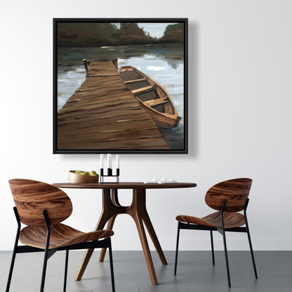 Lake, Dock, and Boat Coastal Canvas | Trees Bedroom Decor