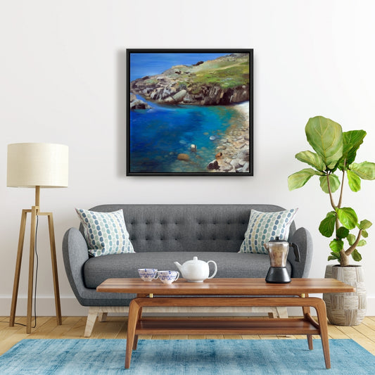 Spanish Coast Blue Bedroom Canvas | Coastal Framed Art Decor