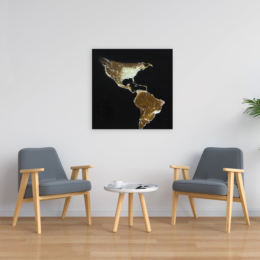 American Continent at Night Canvas | Black Earth & Galaxy Decor