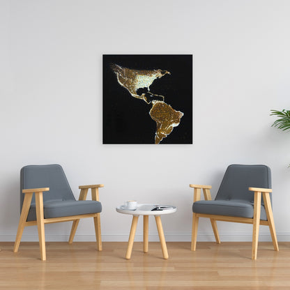American Continent at Night Canvas | Black Earth & Galaxy Decor