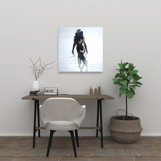 Toile abstraite représentant une silhouette de femme – Décoration d'intérieur figurative noire