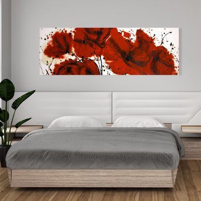Abstract Red Flowers Field Canvas | Floral Bedroom Wall Art