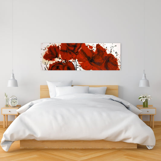 Abstract Red Flowers Field Canvas | Floral Bedroom Wall Art