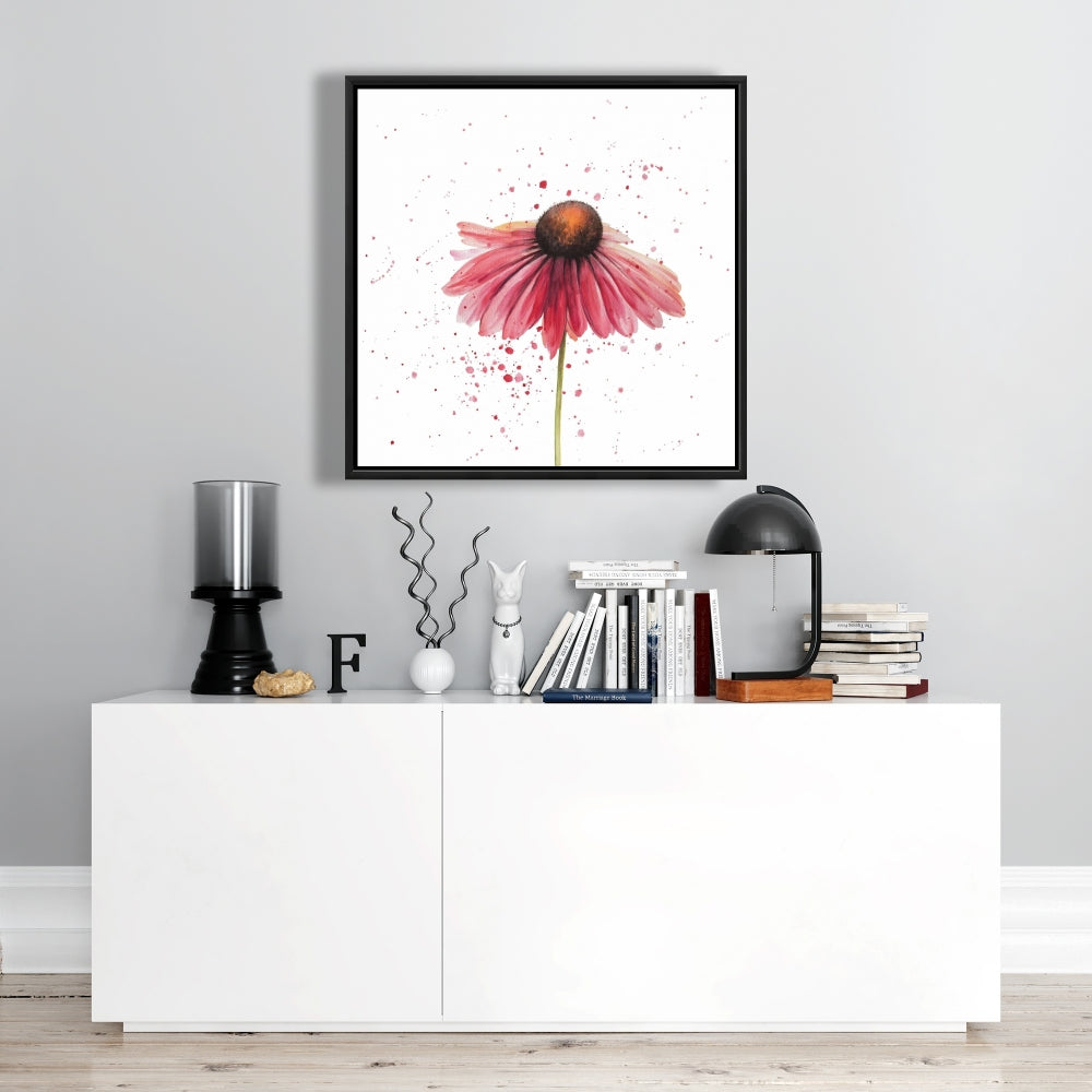 Pink Daisy Botanical Canvas | Romantic Bedroom Wall Art Decor