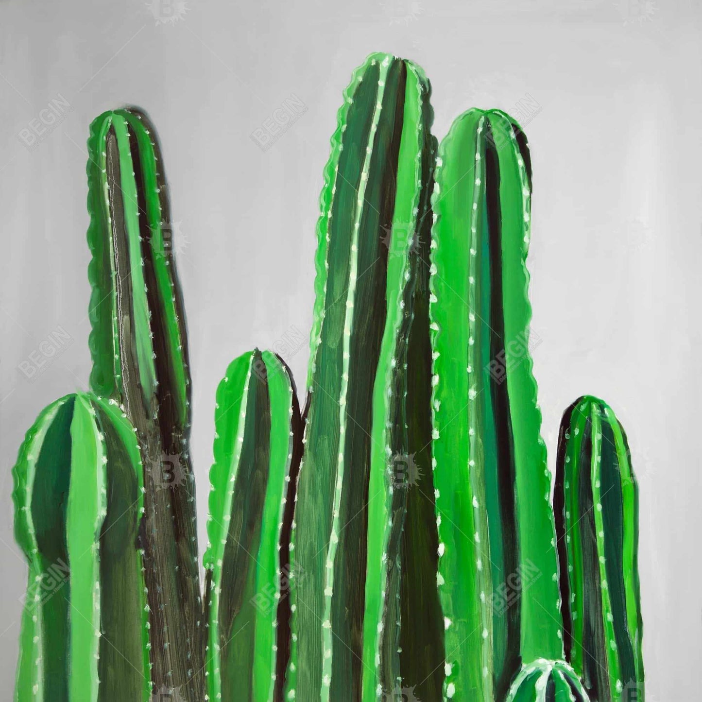 Cactus Candles Green Framed Canvas | Floral Botanical Decor