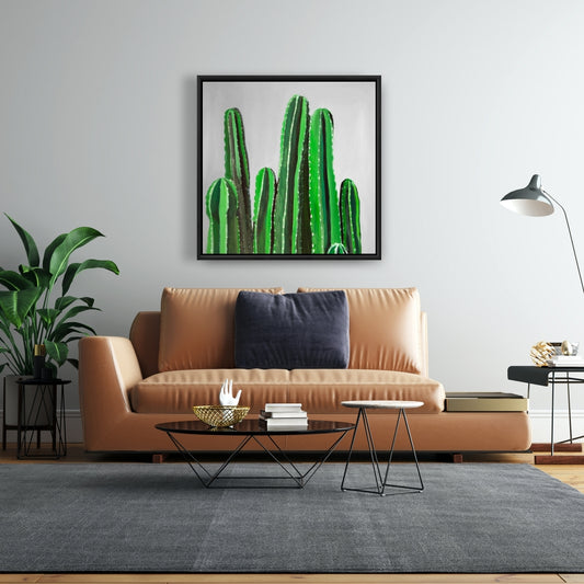Cactus Candles Green Framed Canvas | Floral Botanical Decor
