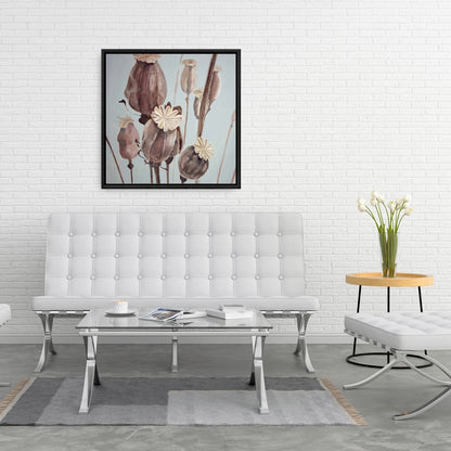 Sepia Poppy Head Flowers Canvas | Contemporary Bedroom Decor