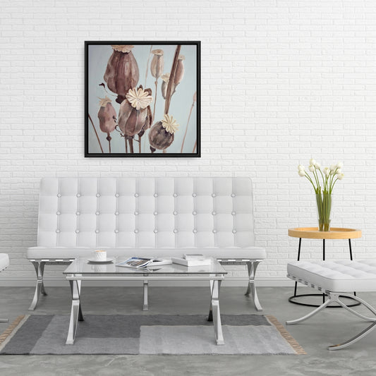 Sepia Poppy Head Flowers Canvas | Contemporary Bedroom Decor