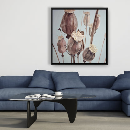 Sepia Poppy Head Flowers Canvas | Contemporary Bedroom Decor