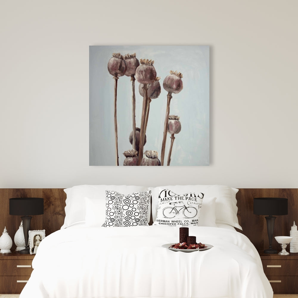 Sepia Poppy Head Canvas - Illustrative Floral Home Decor