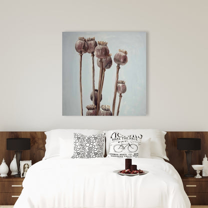 Sepia Poppy Head Canvas - Illustrative Floral Home Decor