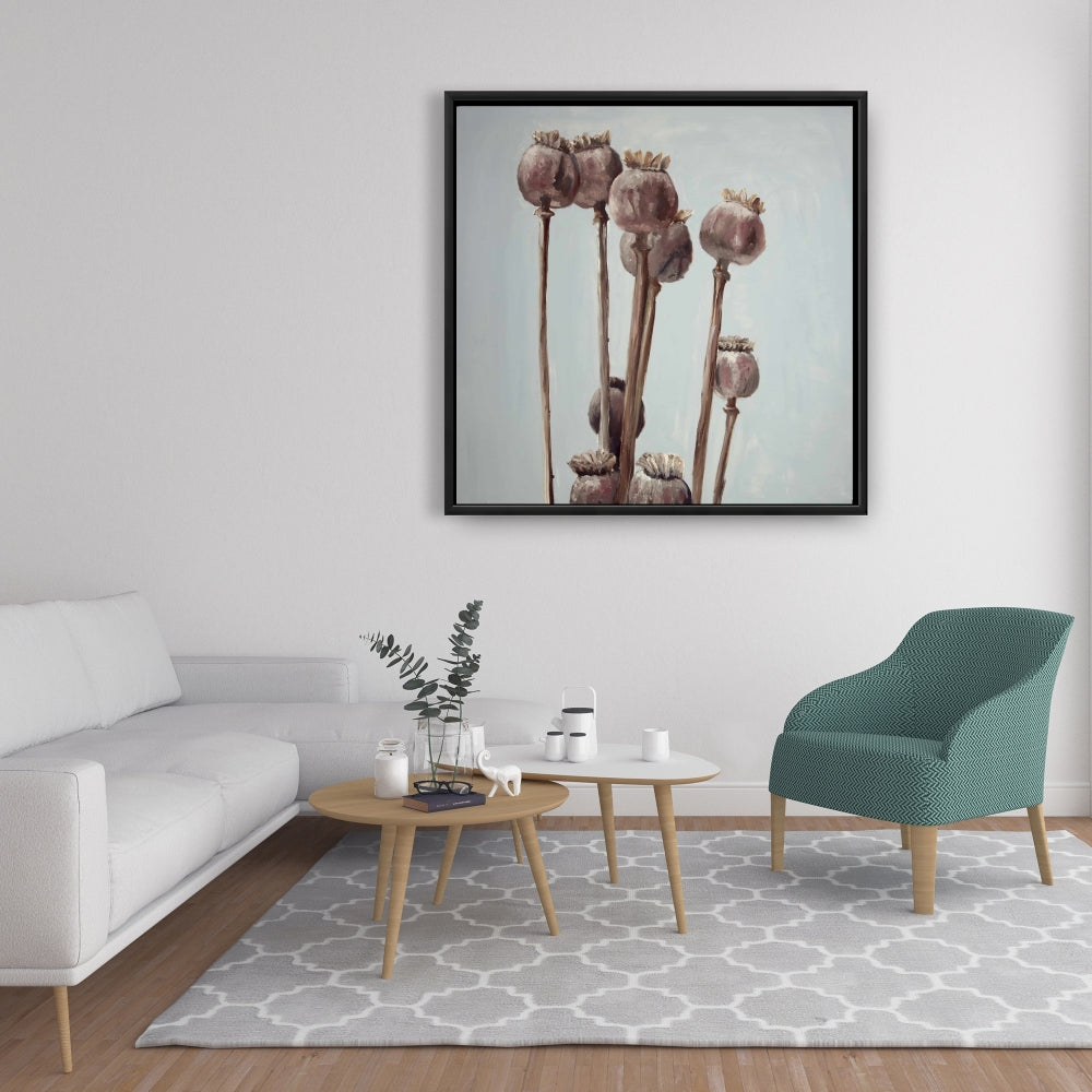Sepia Poppy Head Canvas | Floral Botanical Wall Art Decor
