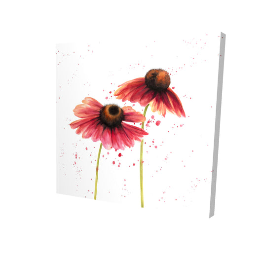Toile florale « Deux marguerites roses » | Cadre marron pour décoration d'intérieur