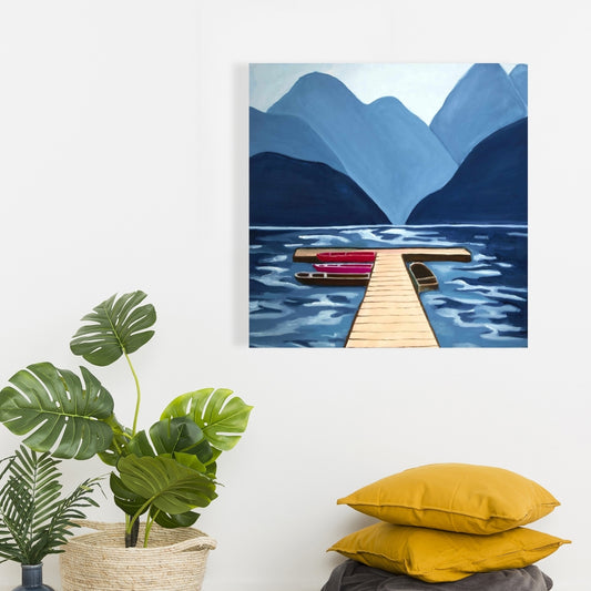 Toile bleue marine pour chambre à coucher | Décor montagneux Lake Quai