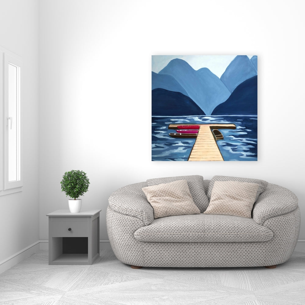 Toile bleue marine pour chambre à coucher | Décor montagneux Lake Quai