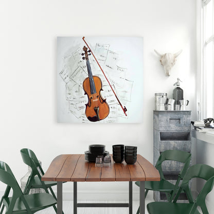 Toile « Violon sur partition » | Décoration murale blanche pour chambre à coucher