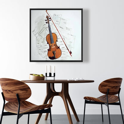 Violin on Music Sheet | White Framed Canvas | Home Decor
