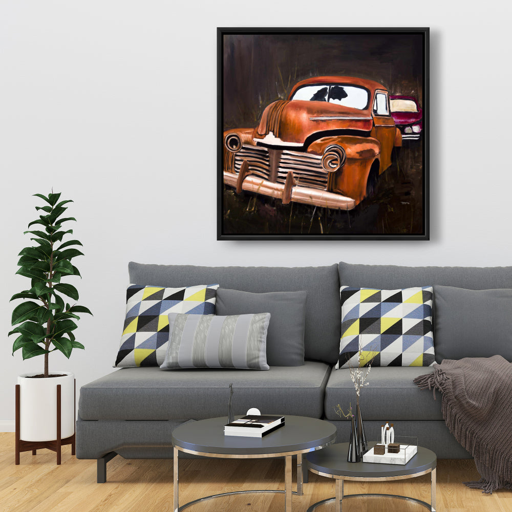 Old Car Crash | American Framed Canvas | Car Bedroom Decor