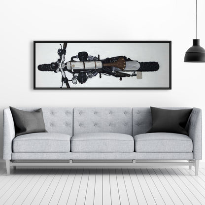 White Bedroom Decor | Motorcycle Canvas | Overhead View Art