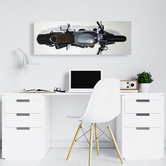 Overhead View of Motorbike Canvas | White Motorcycle Art Decor
