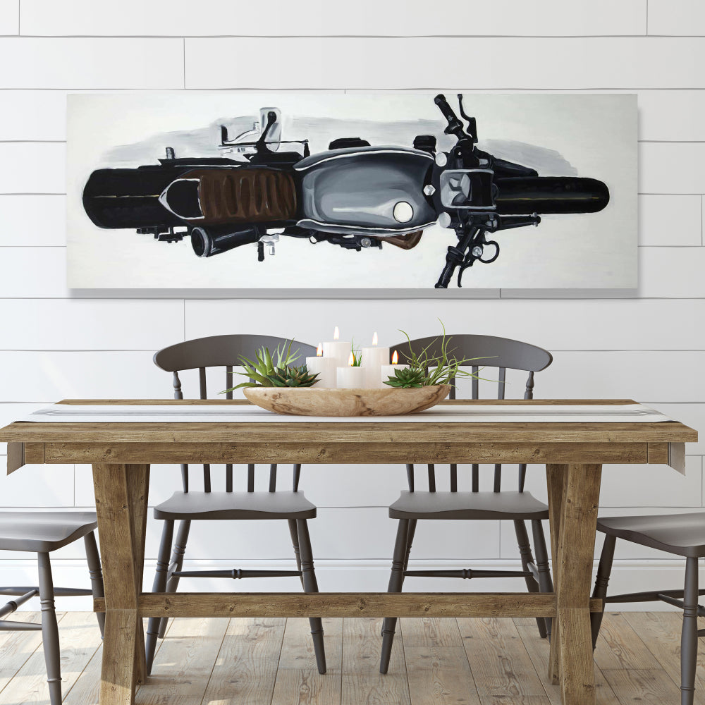 Overhead View of Motorbike Canvas | White Motorcycle Art Decor