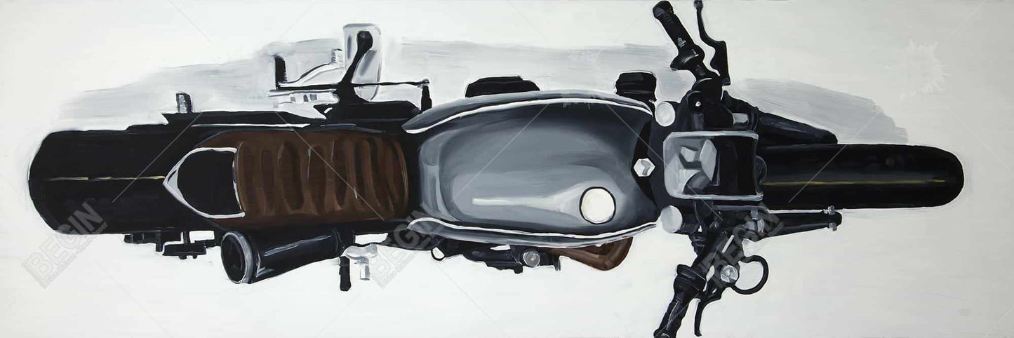 Overhead View of Motorbike Canvas | White Motorcycle Art Decor