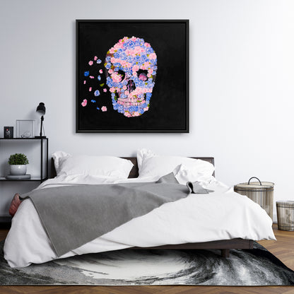 Skull of Flowers in Flight Canvas | Floral Home Decor Art