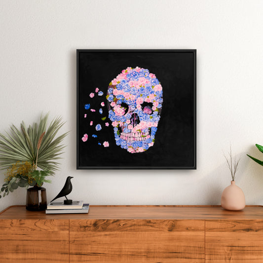 Skull of Flowers in Flight Canvas | Floral Home Decor Art