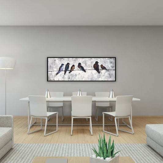 Blue Contemporary Canvas - Colorful Birds on Branches Decor
