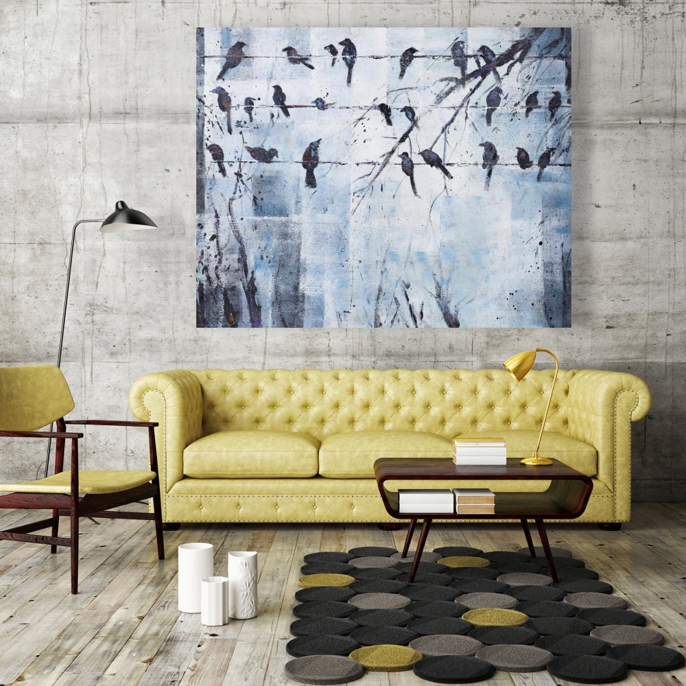 Abstract Birds on Wire Canvas | Blue Bird Animals Home Decor