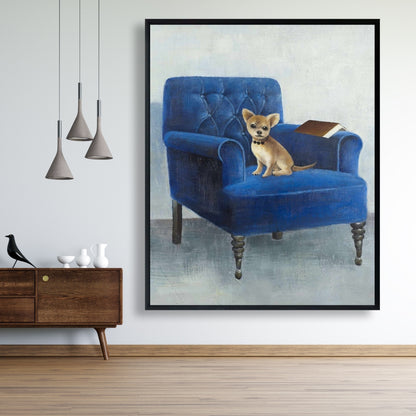 Chihuahua on Blue Armchair Framed Canvas | Pets Home Decor