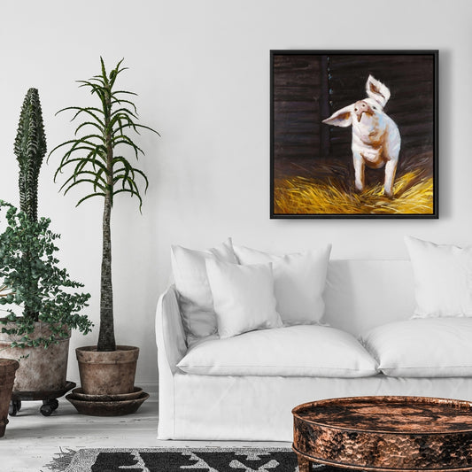 Happy Pig Farm Animal Canvas | Brown Framed Home Decor