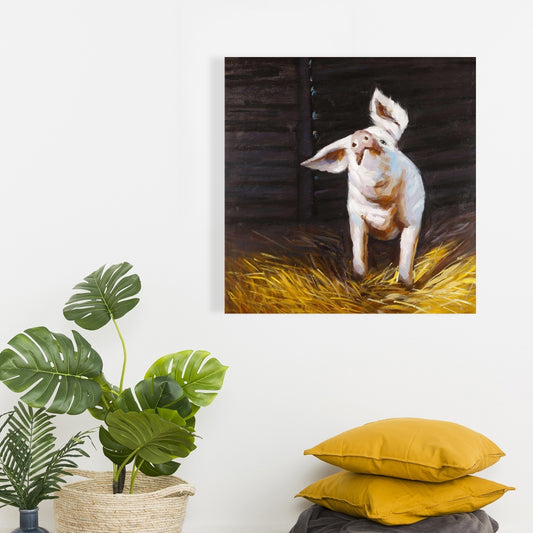 Happy Pig Canvas | Contemporary Animal Bedroom Decor