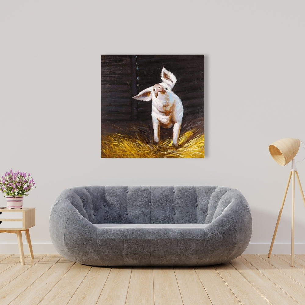 Happy Pig Canvas | Contemporary Animal Bedroom Decor