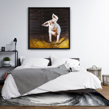 Happy Pig Farm Animal Canvas | Brown Framed Home Decor