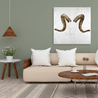 Aeries Skull Canvas | Farm Animal Decor | Brown Horns Art