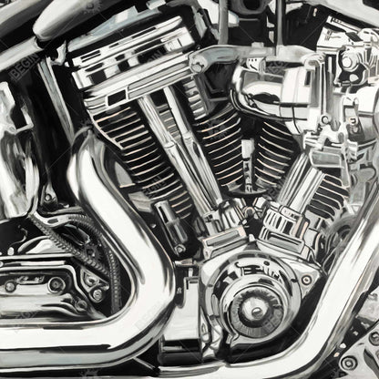 Contemporary White Canvas | Mechanism of a Motorcycle Decor