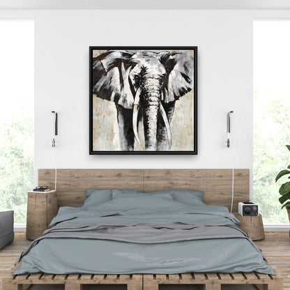 Grayscale Elephant | Black Bedroom Framed Canvas Wall Art