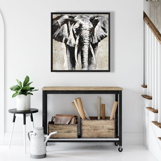 Grayscale Elephant | Black Bedroom Framed Canvas Wall Art