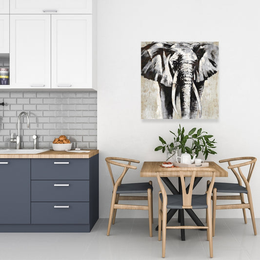 Toile Éléphant en nuances de gris | Décoration de chambre noire avec animaux