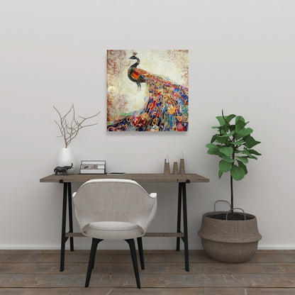 Majestic Peacock Canvas - Bedroom Bird Orange Home Decor