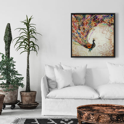 Peacock Gold Feathers Canvas - Orange Animal Decor for Bedroom