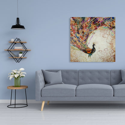 Peacock with Gold Feathers Canvas - Orange Animal Decor